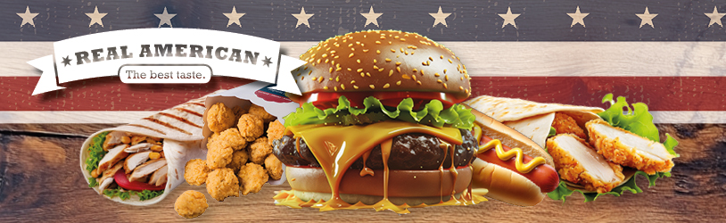 Real American hamburgers, hotdogs en kip